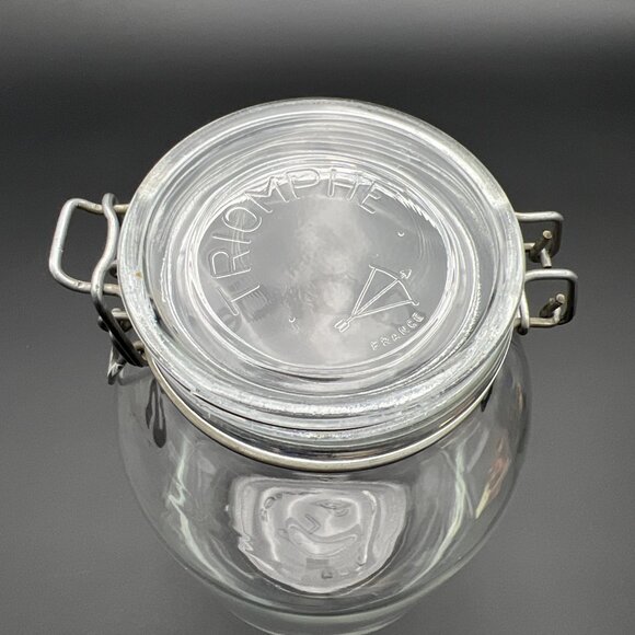 VTG Triomphe Glass COOKIES 3L Cookie Jar Canister Wire Bail MCM Retro - Picture 4 of 16